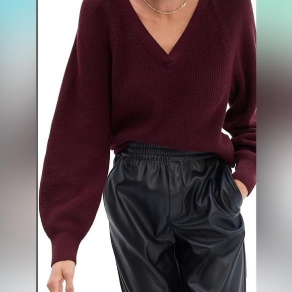 Gap~NWT~100% Cotton~Ribbed Knit~V-Neck Pull On Sweater~Oversized Sleeves~Size XL - Picture 1 of 14